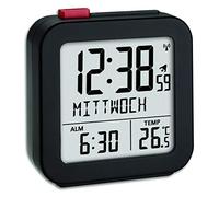 TFA Dostmann 60.2558.01 Réveil Radio-piloté pour contrôle du Climat ambiant, Alarme avec Snooze, Jour de la Semaine (10 Langues), Noir, L 72 x l 27 x H 77 mm