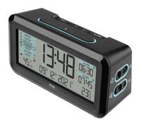 TFA Dostmann Réveil Radio-pilotée Boxx2 numérique, 60.2562.01.GB, avec Batterie, 2 Heures d'alarme, écran Anglais, avec Thermo-hygromètre, Noir-Turquoise