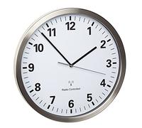 TFA Dostmann Horloge murale radiopilotée 60.3523.02 – 30,5 cm acier inoxydable silencieuse blanche