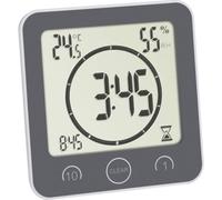 TFA Dostmann 60.4001.10 Horloge de Cuisine avec minuterie et Fixation sans perçage, Temps jusqu'à 99 Min, étanche aux éclaboussures avec Thermo-hygromètre Gris 106 x 41 x 109 mm