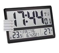 TFA Dostmann 60.4520.01 Horloge murale numérique XL radio-pilotée avec température intérieure, date et jour de la semaine (noir avec piles)
