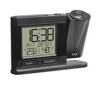 TFA Dostmann 60.5017.01 Réveil Radio-piloté numérique Radio-piloté avec Bloc d'alimentation avec Thermo-hygromètre à intensité Variable Horloge de Chambre à Coucher Noir (L) 149 x (l) 38 x (H) 104 mm