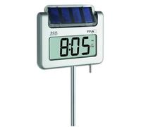TFA Dostmann Thermomètre de jardin numérique Avenue Plus, 30.2030.54, mesure de la température extérieure, thermomètre pour balcon, terrasse, avec éclairage solaire, argenté