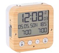 TFA Dostmann Bingo 60.2528 Réveil Radio-piloté avec rétroéclairage Automatique, Date, Affichage de la température et Deux alarmes, 81 x 33 x 81 mm, Aspect Bois, Touches Blanches