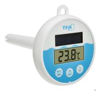 TFA Dostmann Thermomètre de Piscine numérique à énergie Solaire, 30.1068.02, pour Piscine/Bassin/Piscine/Jacuzzi avec Corde de Fixation (1 m) Fonctionne à l'énergie Solaire, Blanc/Bleu