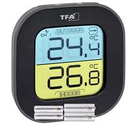TFA Dostmann FUN Thermomètre avec capteur extérieur sans fil, intérieur/extérieur, numérique, flèches de tendance, noir, L95 x B45 x H165 mm, noir avec piles