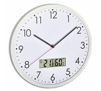 TFA Dostmann Horloge Murale analogique avec thermomètre et hygromètre numériques, 60.3048.02, pour Le contrôle du Climat intérieur, Verre, Blanc