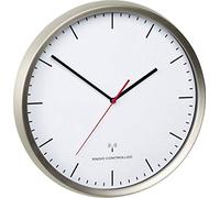 TFA Dostmann Horloge Murale analogique Radio, 60.3521.02, Cadre en Acier Inoxydable, Mouvement Silencieux, précision maximale, argenté