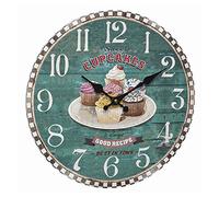TFA Dostmann Horloge Murale analogique Vintage 60.3045.13, avec Motif Cupcake, Design rétro, 33 cm de diamètre, Vert, en Bois d'ingénierie