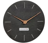 TFA Dostmann Horloge murale moderne en ardoise 60.3068.10 - Sans bruit de tic-tac - Avec aiguilles en bois de noyer - Horloge à quartz - 25 cm - À suspendre (noir avec piles)