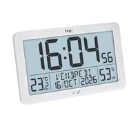 TFA Dostmann Horloge Murale Moderne, numérique radiocommandée, température ambiante, humidité, 60.2568.02, Grand Format, Affichage du Jour, de la Semaine et de la Date, Fonction réveil, Blanc