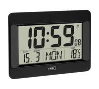 TFA Dostmann Horloge Murale numérique, 60.4519.01, avec température intérieure, Jour de la Semaine (réglable en français et 7 Autres Langues), Date, réglage du Fuseau horaire, Noir