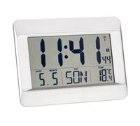 TFA Dostmann Horloge murale numérique 60.4519 avec température intérieure, jour de la semaine (8 langues), date, réglage du fuseau horaire, plastique, 215 x 160 x 26 (68) mm (argent)