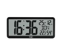 TFA Dostmann Horloge murale numérique geante XXL, 60.4525, avec température et humidité intérieures, avec calendrier, pour le bureau, les seniors, la cuisine, radio-pilotée, avec fonction réveil, noir