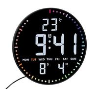 TFA Dostmann Horloge Murale numérique LED, 60.4002, avec la température, la Date et Jour de la Semaine, Affichage Calendrier, Format 12/24 h, 3 Niveaux de luminosité, Chiffres Blancs, Noir