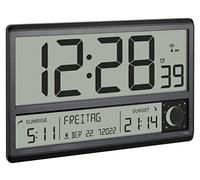 TFA Dostmann Horloge Murale numérique Radio-pilotée XL, 60.4524.01, Affichage XXL, Jour en français, Phases de Lune, Lever/Coucher du Soleil, Calendrier Complet, réveil avec Snooze, Noir