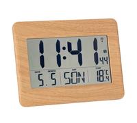 TFA Dostmann Horloge murale numérique radio, température intérieure, jour et date (8 langues), réglage du fuseau horaire, plastique, 215 x 160 x 26 mm (effet bois)