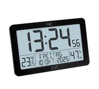 TFA Dostmann Horloge Murale numérique radiocommandée, Affichage de la température ambiante, 60.2568.01, Grand écran, Affichage du Jour de la Semaine et de la Date, Fonction réveil, Noir