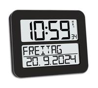TFA Dostmann Horloge Murale numérique Timeline Max, 60.4512.011, très Grand Affichage, Jour de la Semaine réglable en français, Affichage de la Date, Horloge Murale pour Seniors, Noir