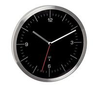 TFA Dostmann Horloge Murale Radio-pilotée, 60.3544.01, sans de tic-tac, Pendule Murale, analogique, en Verre Acier Inoxydable, Horloge Modern, Noir-Argent,
