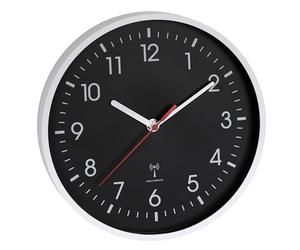 TFA Dostmann Horloge Murale Radio-pilotée analogique, Noir inversé, à Piles, 60.3550.20, Style Moderne, Silencieux, Cadran Noir, Bonne lisibilité, Chiffres Blancs, Précis, Horloge de Bureau