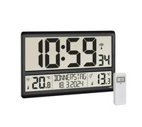 TFA Dostmann Horloge numérique XL, 60.4521.01, Jour de Semaine en français, avec température extérieure/intérieure, Grande Horloge radiopilotée avec fuseaux horaires, Noire