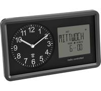 TFA Dostmann Horloge radiopilotée analogique avec Calendrier, 60.3552.01, pour Seniors, Alarme, réveil & Fonction Snooze, Affichage numérique du Jour et de la Date, rétroéclairage Faible, Noir