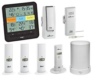 TFA Dostmann KlimaHome TFA 30.3060 Station thermo/hygromètre sans fil avec système WeatherHub SmartHome, pluviomètre et émetteur supplémentaire (Noir)