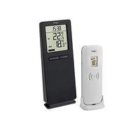 TFA Dostmann Logoneo Thermomètre intérieur/extérieur, 30.3071.01, avec émetteur extérieur, extensible en option à 3 émetteurs, horloge incluse, noir