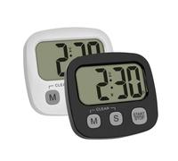 TFA Dostmann Lot de 2 minuteries numériques, 38.2057.40.02, minuteur de Cuisine, minuteur Sportif, Apprentissage, avec chronomètre et Horloge, aimanté, Grand écran, Noir/Blanc