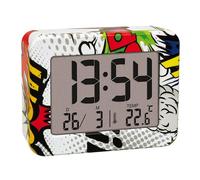 TFA Dostmann Mini réveil Comic Teenager, 60.2044.40, avec thermomètre intérieur, Fonctionne sur Piles, Alarme de réveil et Date, Horloge à Quartz, réveil de Voyage, Petit modèle