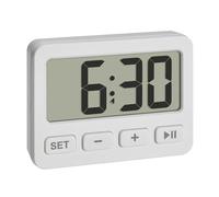 TFA Dostmann Mini-réveil numérique, 60.2036.02, Petite Horloge de Table, avec Alarme, chronomètre/minuterie, pour Voiture, avec Aimant ou Support, Compact, Blanc
