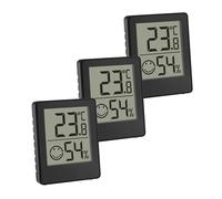 TFA Dostmann Mini-Thermométre-hygromètre numérique, Set de 3, 30.5039.01.03, thermomètre d'ambiance, Mesure de la température et de l'humidité dans Maison, Zone de Confort, Fonctionne sur Piles, Noir