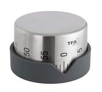 TFA Dostmann Minuterie de Cuisine analogique Dot, 38.1027.10, réglable en continu, 0-60 Min, mécanique, sans Pile, Alarme sonore, en Acier Inoxydable, Gris