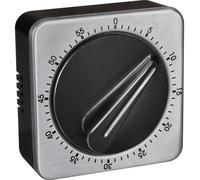 TFA Dostmann Minuterie de Cuisine analogique avec façade en Acier Inoxydable, jusqu'à 60 Min, 38.1043, minuteur à œufs, Signal sonore, pour Les études, Le Sport ou comme minuteur de Jeu, Noir