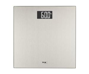 TFA Dostmann Pèse-personne numérique Step Steel, 50.1016, pèse-personne à plate-forme en acier inoxydable, capacité 180 kg, mise en marche/arrêt automatique, grande surface d'appui, couleur argent