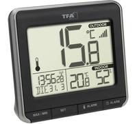 TFA Dostmann Thermomètre numérique radiopiloté PRIO 30.3069.01 – Intérieur/extérieur sans fil, émetteur extérieur, date et jour (français) – Noir/Blanc