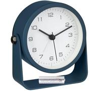 TFA Dostmann Réveil analogique - 60.1042.06 - Sans tic-tac - Rétroéclairage - Réveil de chevet avec lumière - En métal/verre - Horloge de table - Design moderne (bleu avec pile)
