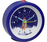 TFA Dostmann Réveil analogique enfant 60.1033.06 – motif fusée, sans tic‑tac, plastique, bleu