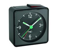 TFA Dostmann Réveil analogique PUSH, 60.1013.01, sans tic-tac avec lumière, alarme forte avec fonction snooze, avec rétroéclairage, pour le voyage, fonctionne sur piles, petit, horloge de chevet, noir