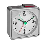 TFA Dostmann Réveil analogique Push, 60.1013.54, sans tic-tac, Alarme Forte avec Fonction Snooze, réveil-Lumineux, pour Le Voyage, Fonctionne sur Piles, Petit, Horloge de Chevet, Argente