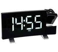 TFA Dostmann Réveil avec projecteur, 60.5015.02, avec fonction de chargement USB, radio FM, avec 2 alarmes, couleur noire avec chiffres lumineux blancs, 180 x 48 x 100 mm, 180 x 48 x 100 mm