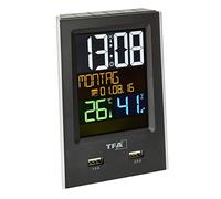 TFA Dostmann 60.2537.01 radiopiloté(e) Réveil noir Heures de réveil 1 grand écran