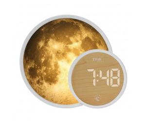 TFA Dostmann Réveil Lumineux numérique avec éclairage d'ambiance, 60.2050, Film Lunaire, veilleuse, Soluna Mini, réveil, Fonction Lever de Soleil, Aide au Sommeil, Fonction de Recharge, Blanc