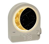 TFA Dostmann Réveil lumineux numérique avec lampe de lune, veilleuse 60,2053 avec réveil, son blanc, aide au sommeil, 2 alarmes, gris clair, beige