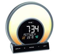 TFA Dostmann Réveil Lumineux numérique Soluna, 60.2026.01, avec Simulation de Lever/Coucher de Soleil, Wake Up Light, Mode méditation, veilleuse, variateur, Fonction réveil avec Fonction Snooze, Noir