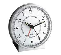 TFA Dostmann Réveil Matin analogique, 60.1010, Mouvement d'horloge Silencieux, Alarme de réveil Extra Forte avec Carillon, rétroéclairage, Argent/Noir