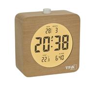 TFA Dostmann Réveil numérique en Bois avec Affichage de la température intérieure, 60.2049, en Bois de hêtre, avec rétroéclairage, écran LCD, Fonctionnement à Piles, Affichage de la Date, Marron