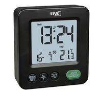 TFA Dostmann Réveil Radio numérique Mini, 60.2567.01, Fonctionne à Piles, température intérieure, réglage du Fuseau horaire, durée de répétition Personnalisable, Jour de la Semaine, Noir
