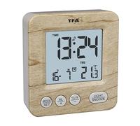 TFA Dostmann Réveil Radio-piloté numérique Aspect Bois, 60.2567, Horloge Radio-pilotée, réveil de Voyage, Jour de la Semaine et Date, Alarme, fuseaux horaires, Fonctionnement sur Piles, Bois, Marron